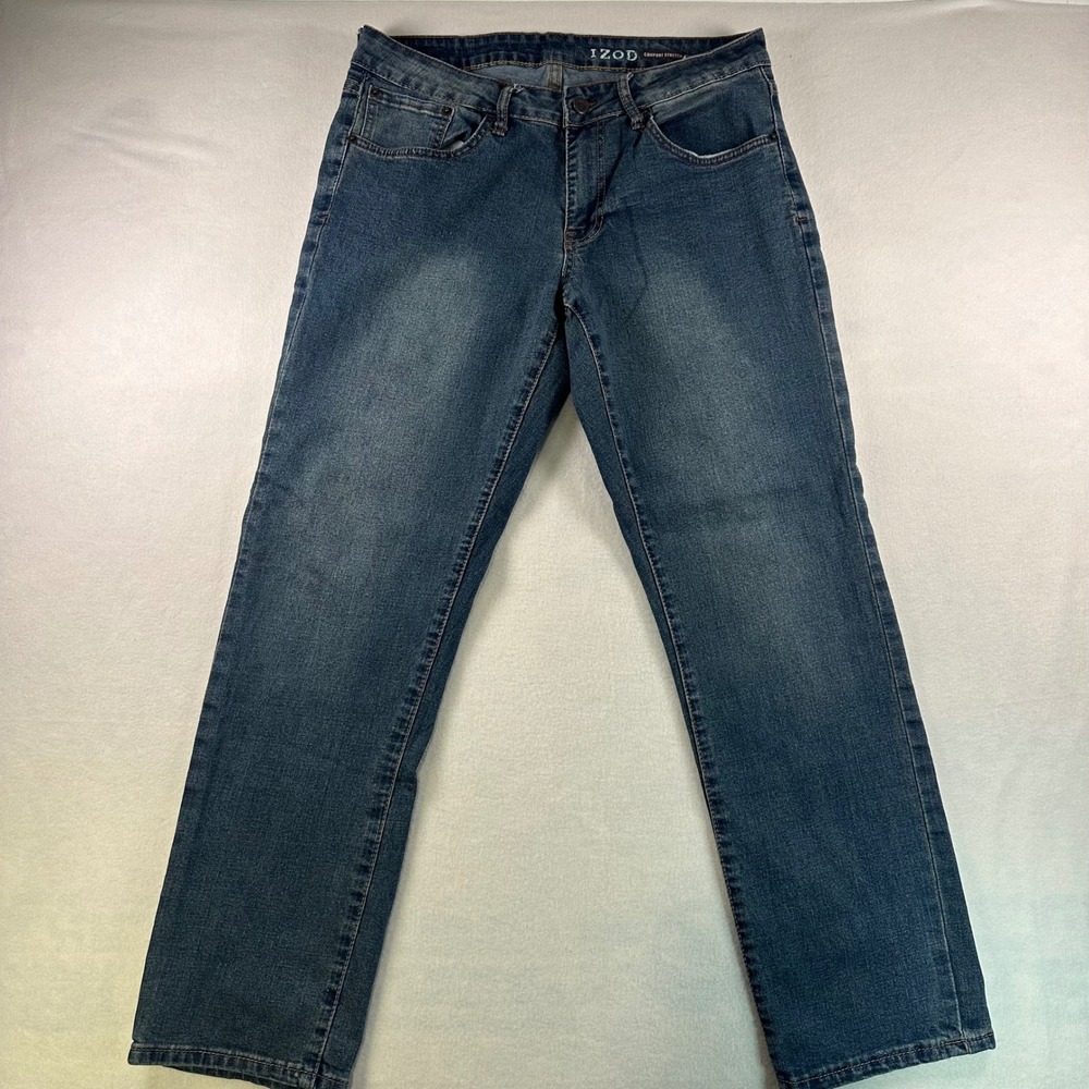 IZOD Mens Straight Fit Comfort Stretch Jeans Medium Wash Blue 32x29